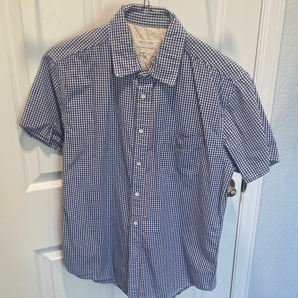 Rag & Bone Navy Checkered Button Down Shirt - image 1